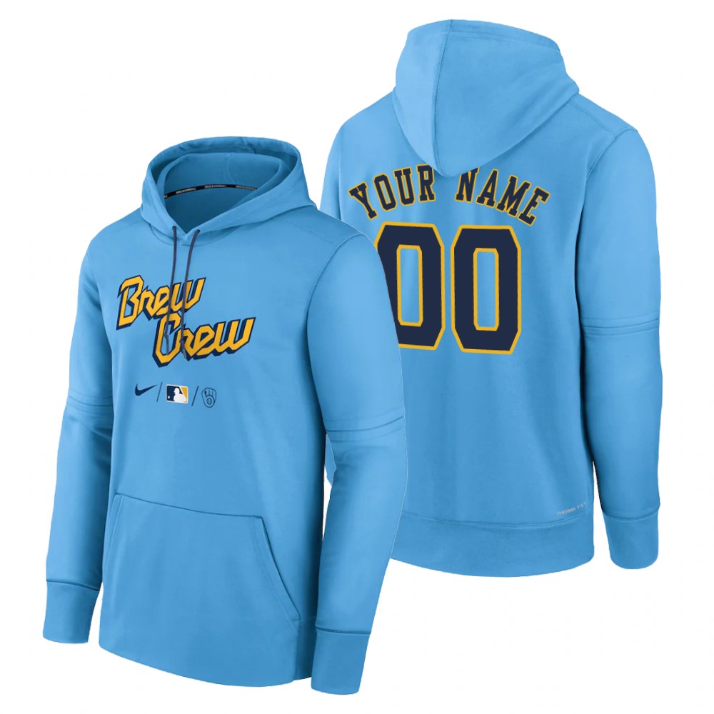 Milwaukee Brewers Custom Powder Blue 2022 City Connect Therma Hoodie