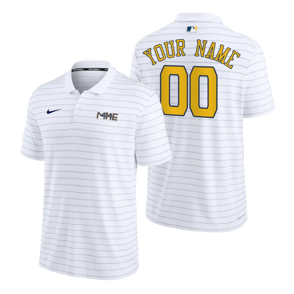 Milwaukee Brewers Custom White 2022 City Connect Striped Polo