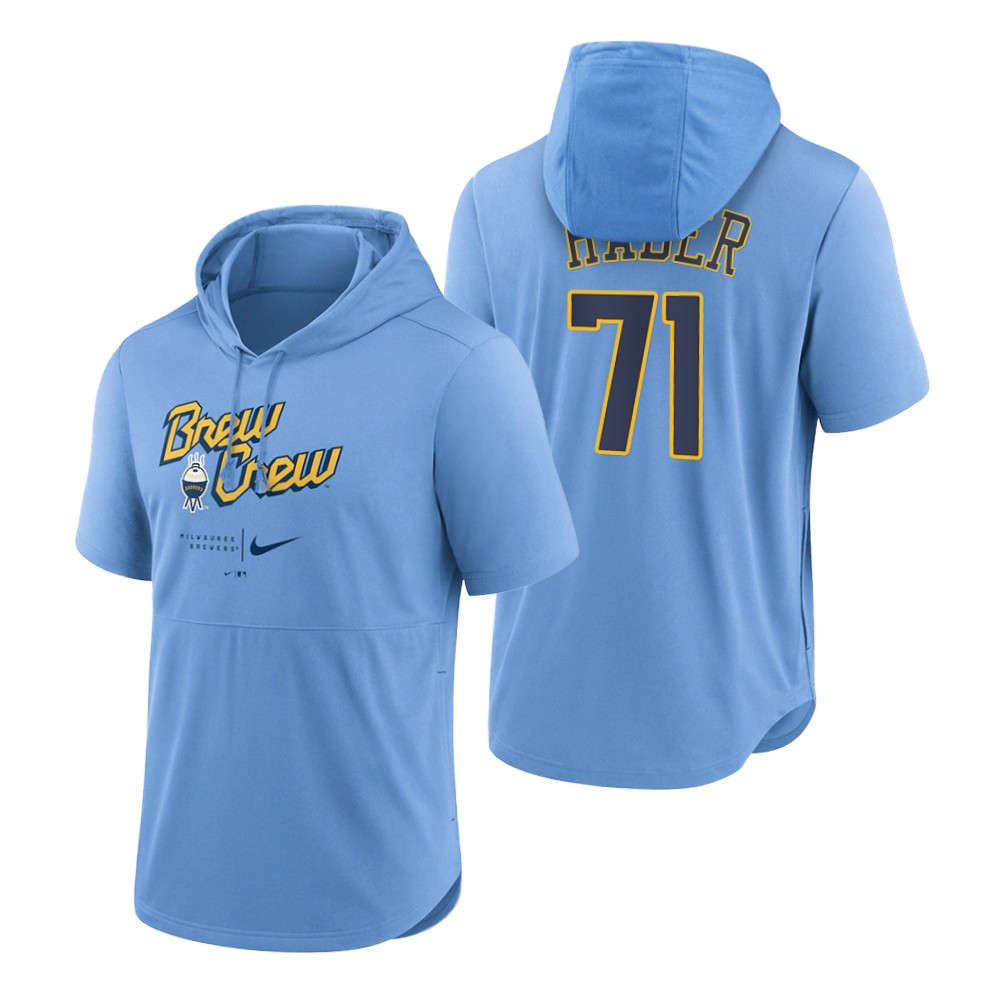 Milwaukee Brewers Josh Hader Powder Blue 2022 City Connect Short Sleeve Pullover Hoodie