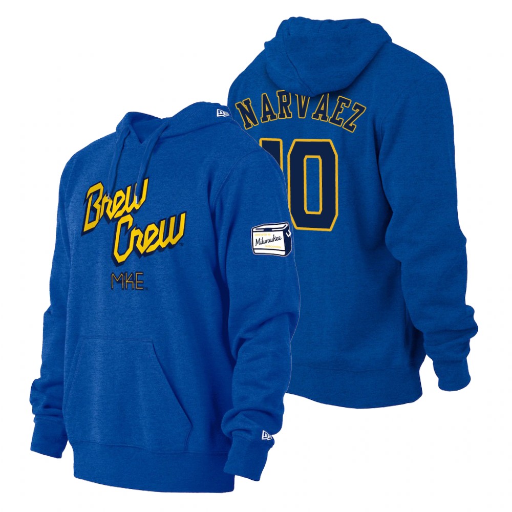 Milwaukee Brewers Omar Narvaez Royal 2022 City Connect Pullover Hoodie Milwaukee Brewers Omar Narvaez Royal 2022 City Connect Pullover Hoodie