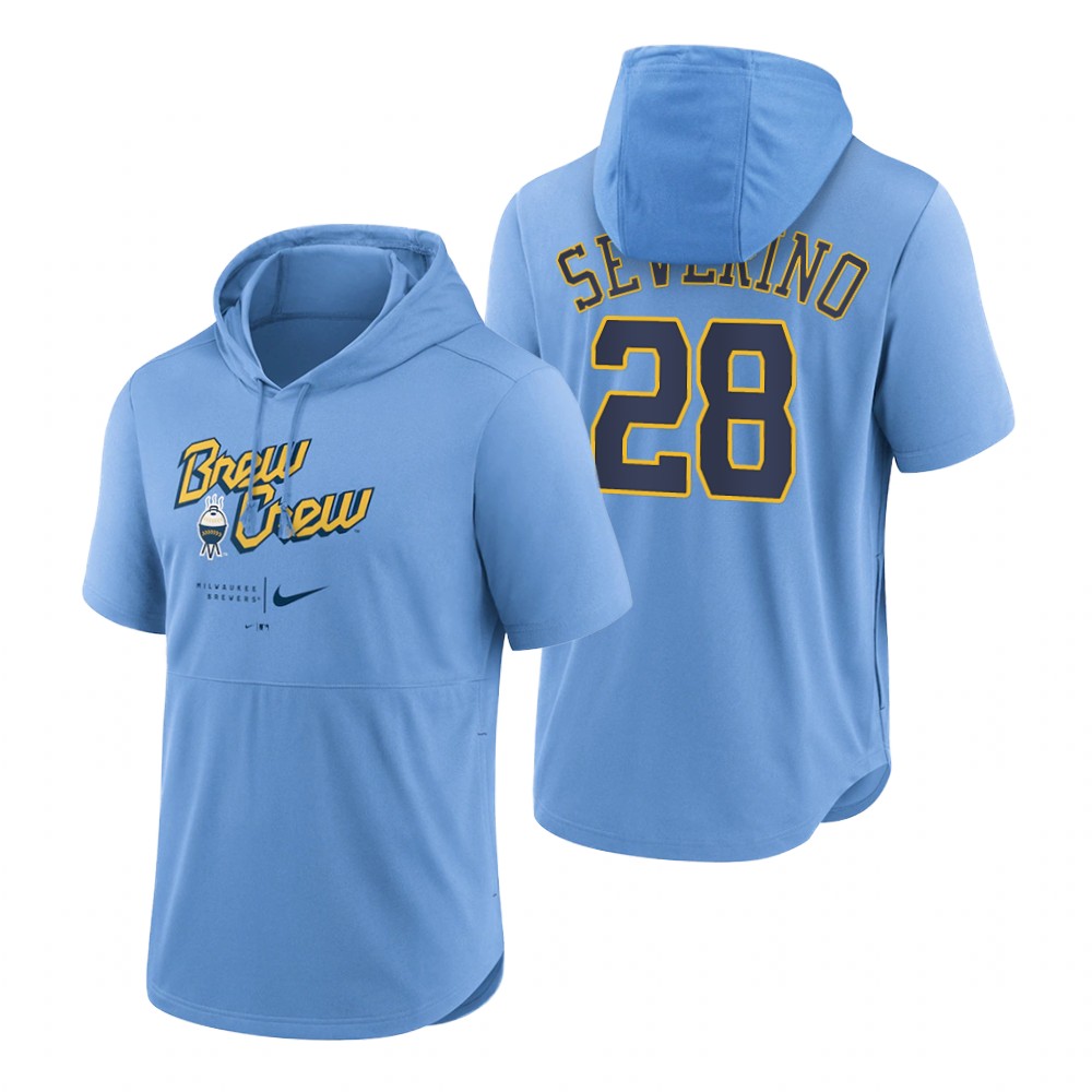 Milwaukee Brewers Pedro Severino Powder Blue 2022 City Connect Short Sleeve Pullover Hoodie