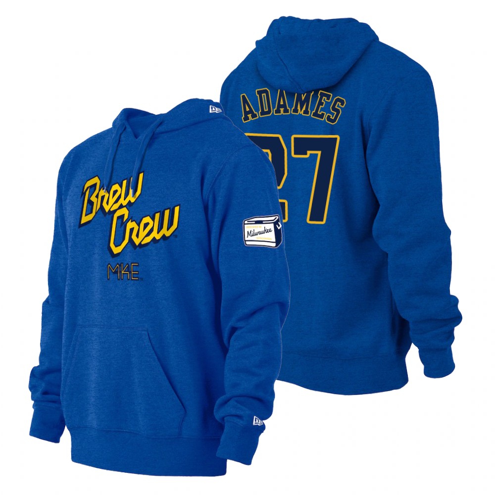 Milwaukee Brewers Willy Adames Royal 2022 City Connect Pullover Hoodie Milwaukee Brewers Willy Adames Royal 2022 City Connect Pullover Hoodie
