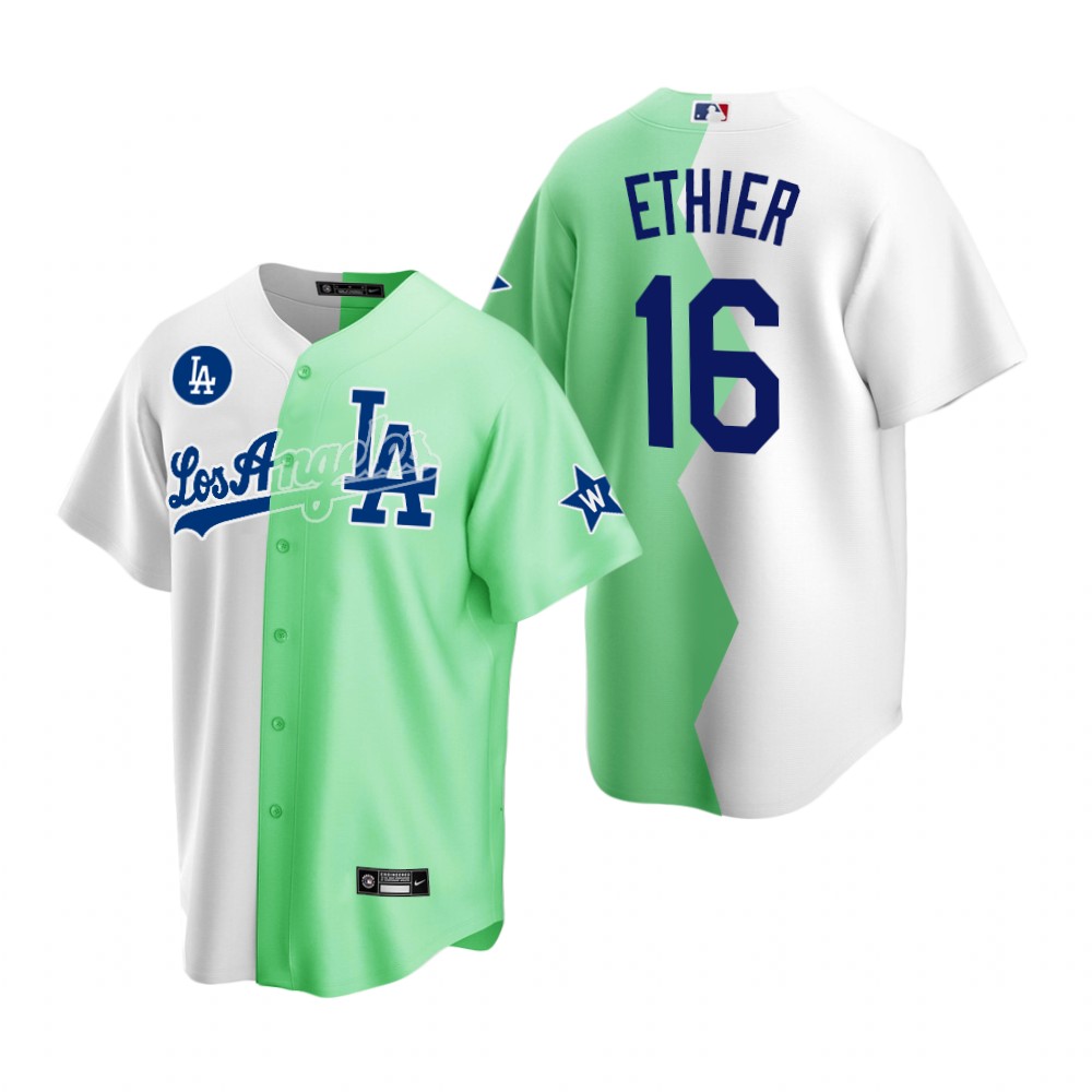 Los Angeles Dodgers Andre Ethier White Green 2022 MLB All-Star Celebrity Softball Game Split Jersey