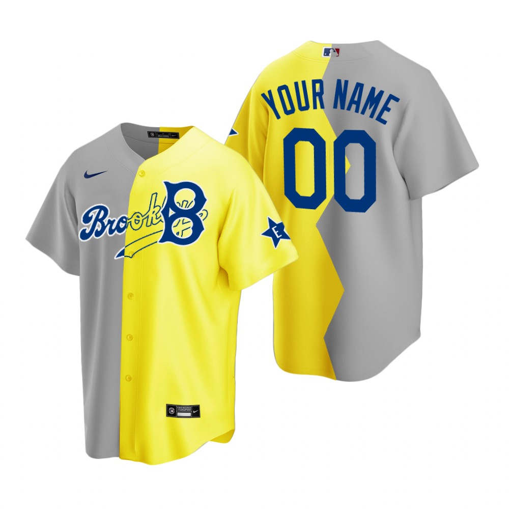 Brooklyn Dodgers Custom Gray Yellow 2022 Celebrity Softball Game Split Jersey Brooklyn Dodgers Custom Gray Yellow 2022 Celebrity Softball Game Split Jersey