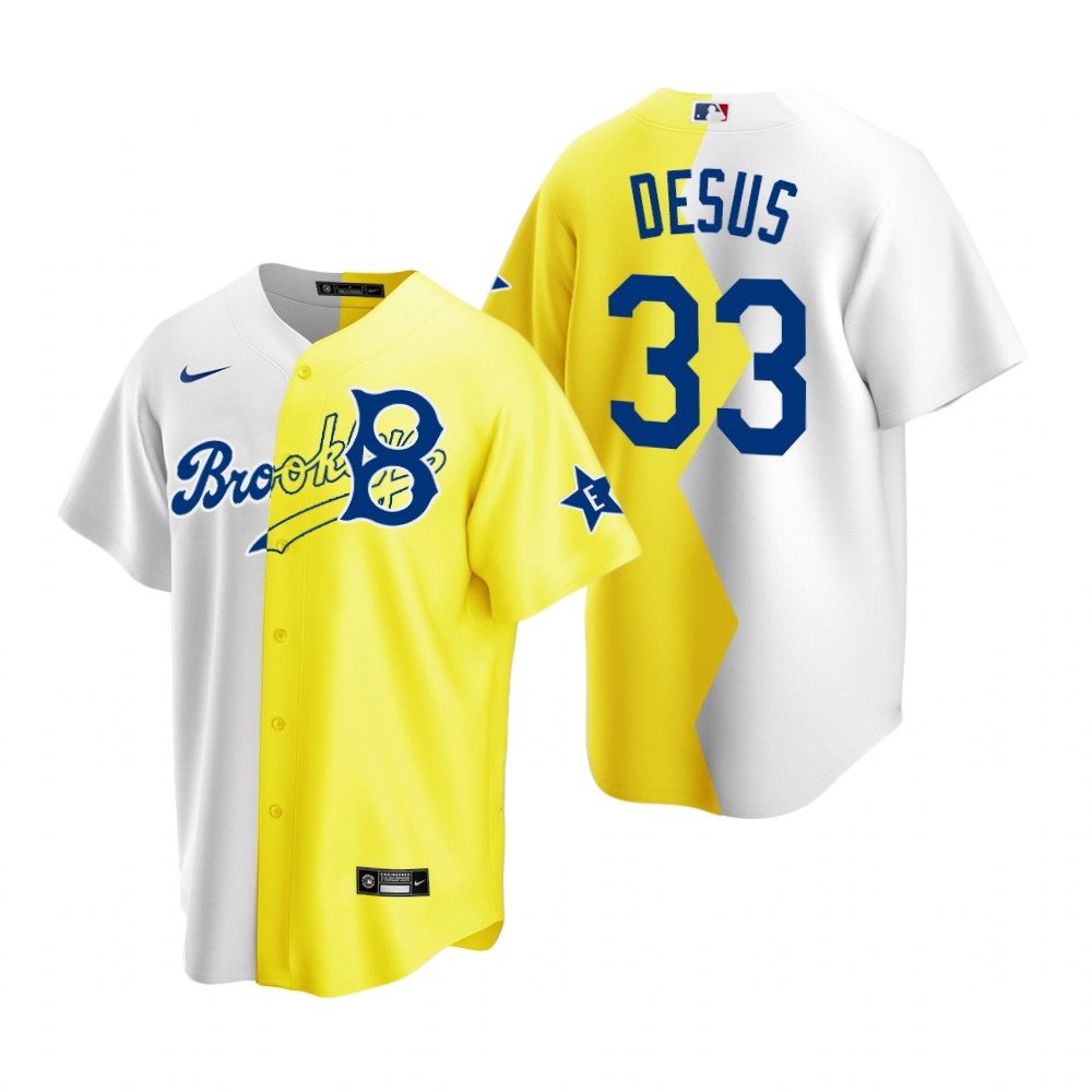 Brooklyn Dodgers Desus Nice White Yellow 2022 MLB All-Star Celebrity Softball Game Split Jersey Brooklyn Dodgers Desus Nice White Yellow 2022 MLB All-Star Celebrity Softball Game Split Jersey