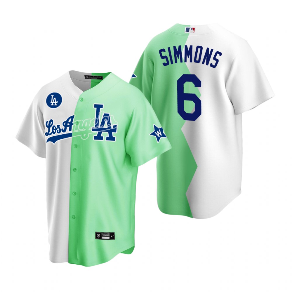 Los Angeles Dodgers J.K. Simmons White Green 2022 Celebrity Softball Game Split Jersey Los Angeles Dodgers J.K. Simmons White Green 2022 Celebrity Softball Game Split Jersey