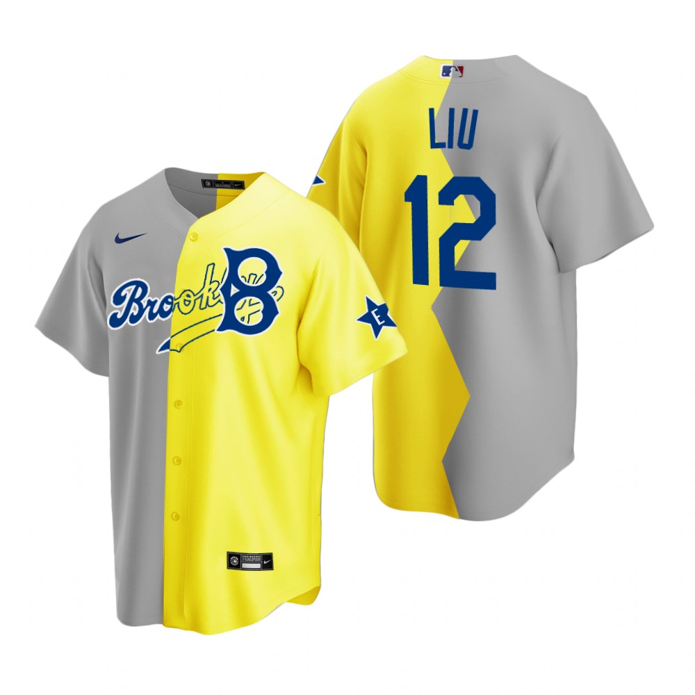 Brooklyn Dodgers Simu Liu Gray Yellow 2022 Celebrity Softball Game Split Jersey
