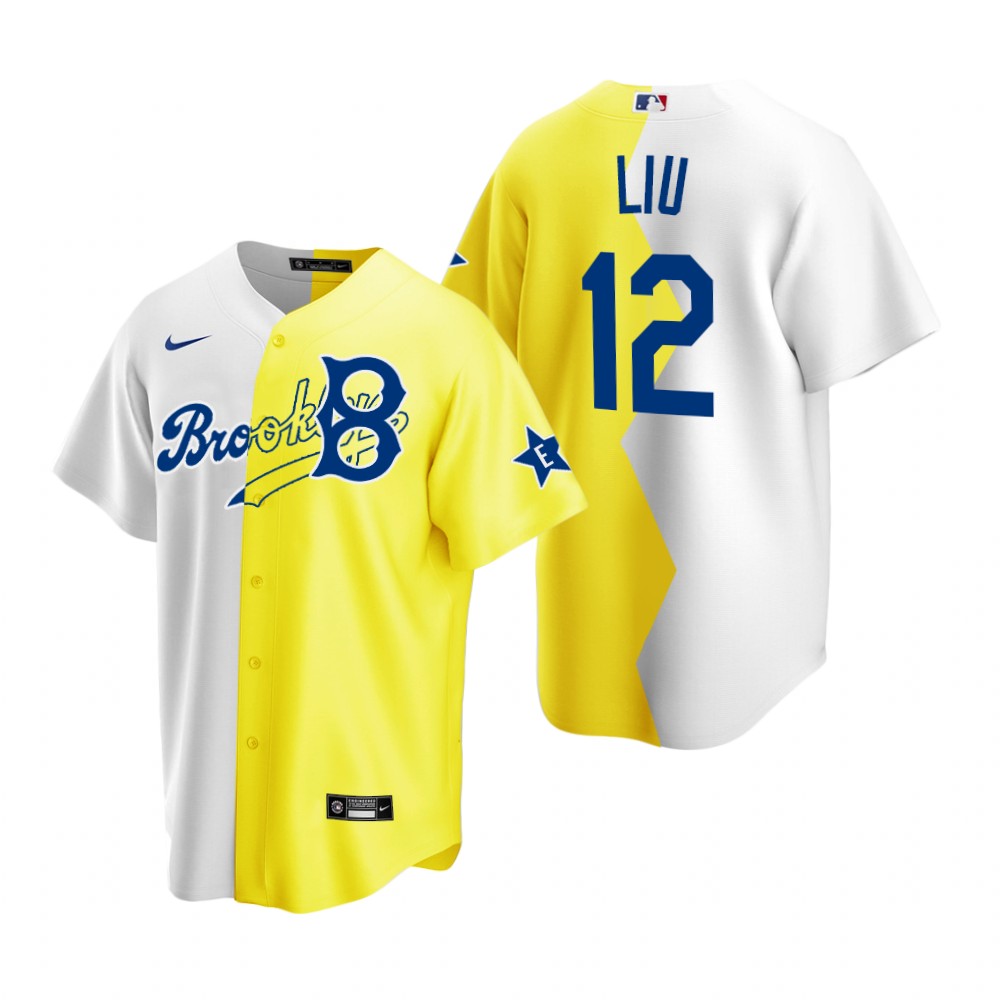 Brooklyn Dodgers Simu Liu White Yellow 2022 MLB All-Star Celebrity Softball Game Split Jersey Brooklyn Dodgers Simu Liu White Yellow 2022 MLB All-Star Celebrity Softball Game Split Jersey