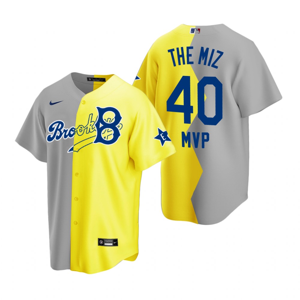 Brooklyn Dodgers The Miz Gray Yellow 2022 Celebrity Softball Game MVP Split Jersey