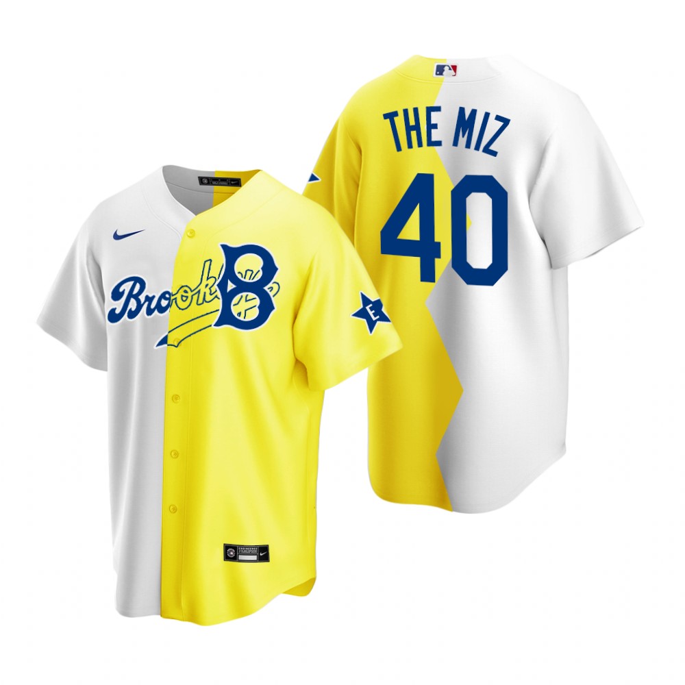 Brooklyn Dodgers The Miz White Yellow 2022 MLB All-Star Celebrity Softball Game Split Jersey Brooklyn Dodgers The Miz White Yellow 2022 MLB All-Star Celebrity Softball Game Split Jersey