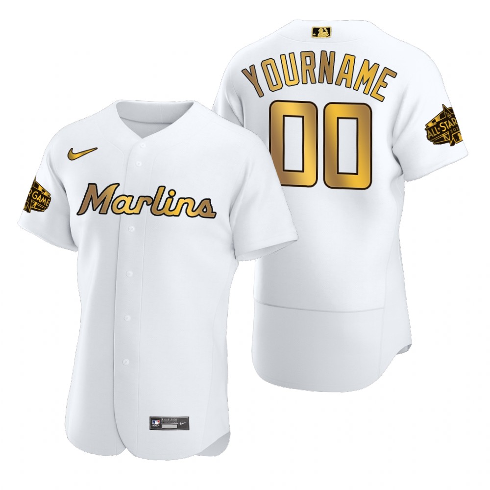 Miami Marlins Custom Authentic White Gold 2022 MLB All-Star Game Jersey Miami Marlins Custom Authentic White Gold 2022 MLB All-Star Game Jersey