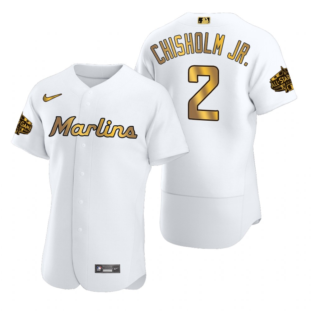 Miami Marlins Jazz Chisholm Jr. Authentic White Gold 2022 MLB All-Star Game Jersey Miami Marlins Jazz Chisholm Jr. Authentic White Gold 2022 MLB All-Star Game Jersey