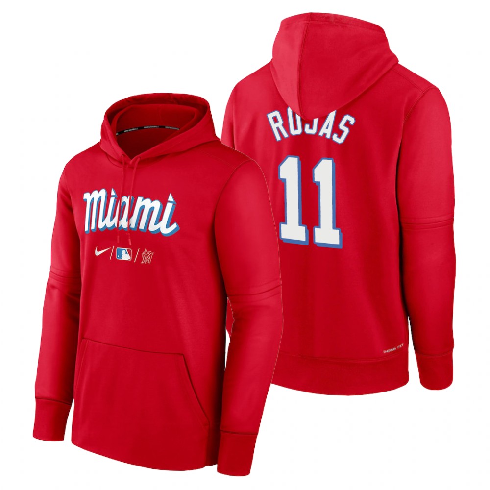 Miami Marlins Miguel Rojas Red 2022 City Connect Collection Performance Pullover Hoodie Miami Marlins Miguel Rojas Red 2022 City Connect Collection Performance Pullover Hoodie