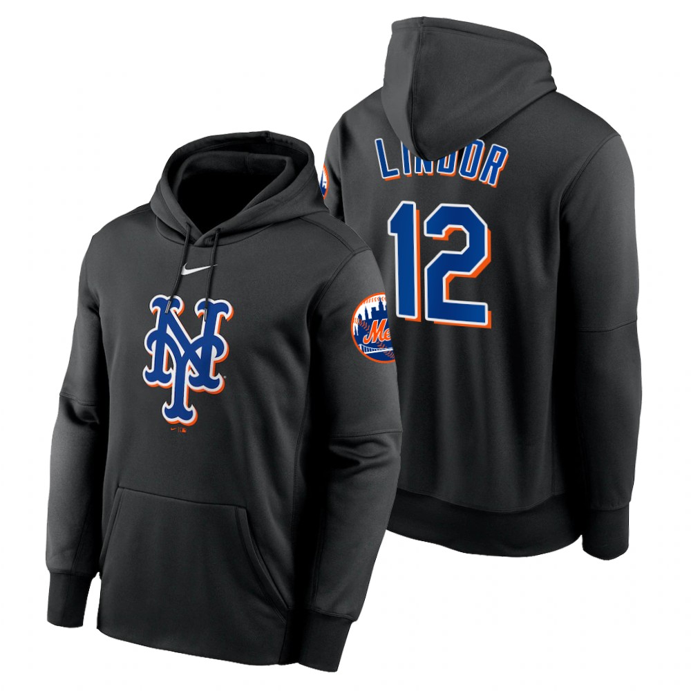 New York Mets Francisco Lindor Black 2022 Performance Pullover Hoodie