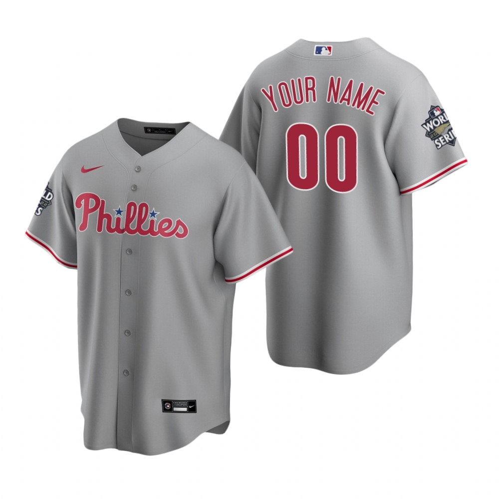 Men's Philadelphia Phillies Custom Gray 2022 World Series Replica Jersey Men's Philadelphia Phillies Custom Gray 2022 World Series Replica Jersey