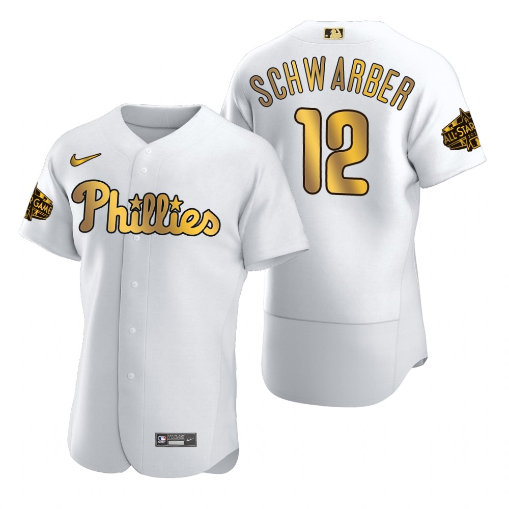 Philadelphia Phillies Kyle Schwarber White Gold 2022 MLB All-Star Game Jersey