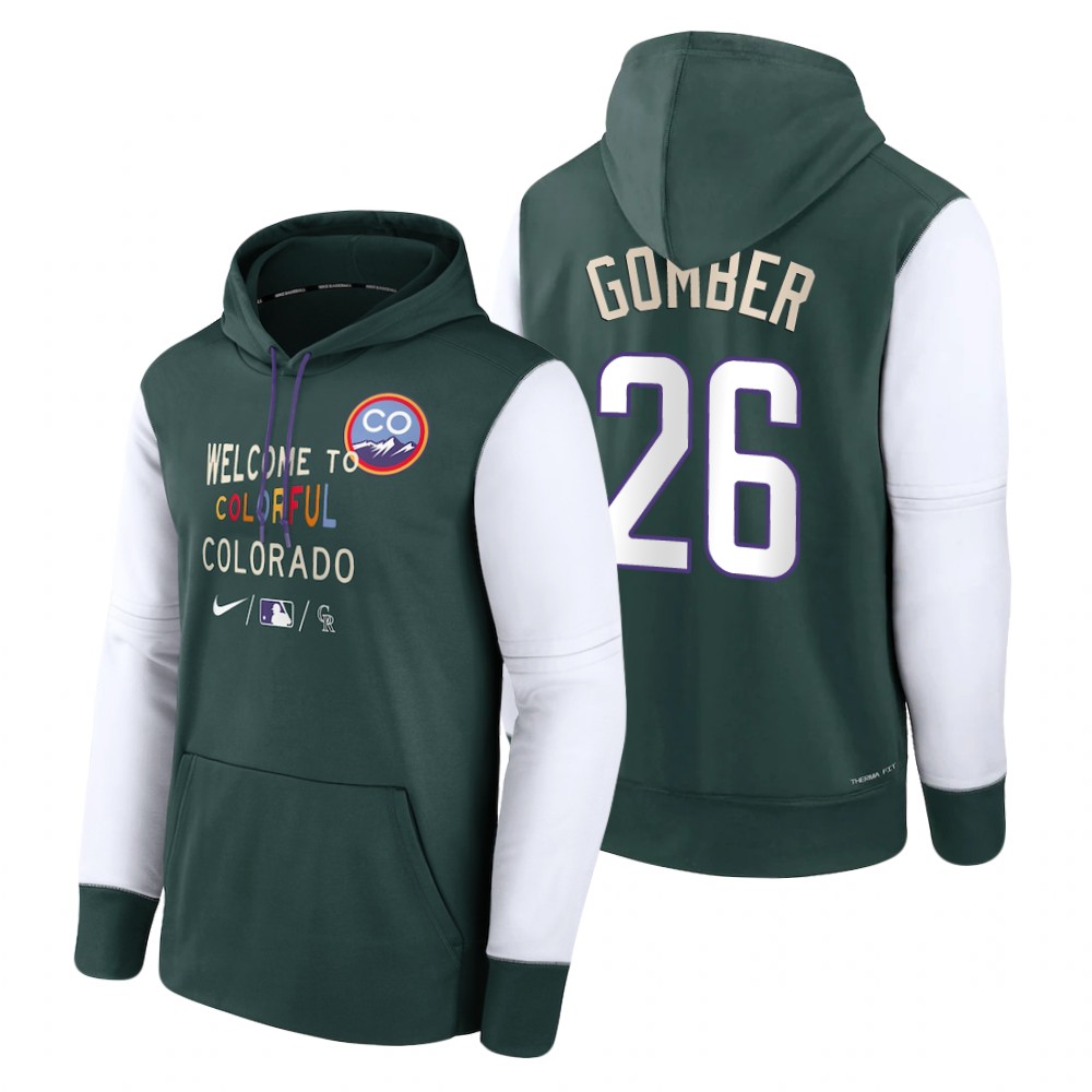 Colorado Rockies Austin Gomber Green 2022 City Connect Therma Hoodie Colorado Rockies Austin Gomber Green 2022 City Connect Therma Hoodie