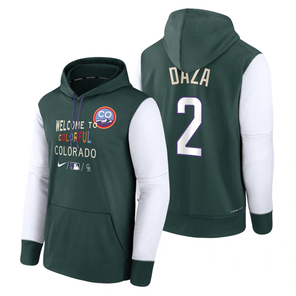 Colorado Rockies Yonathan Daza Green 2022 City Connect Therma Hoodie Colorado Rockies Yonathan Daza Green 2022 City Connect Therma Hoodie
