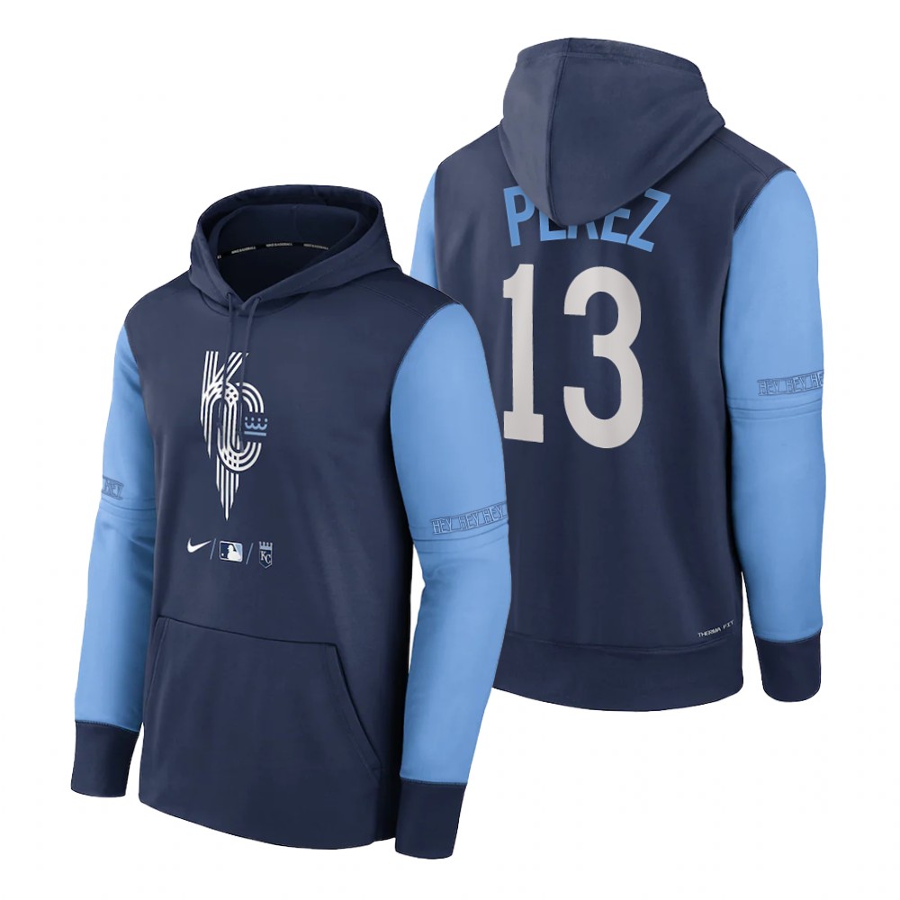 Kansas City Royals Salvador Perez Navy 2022 City Connect Pullover Hoodie