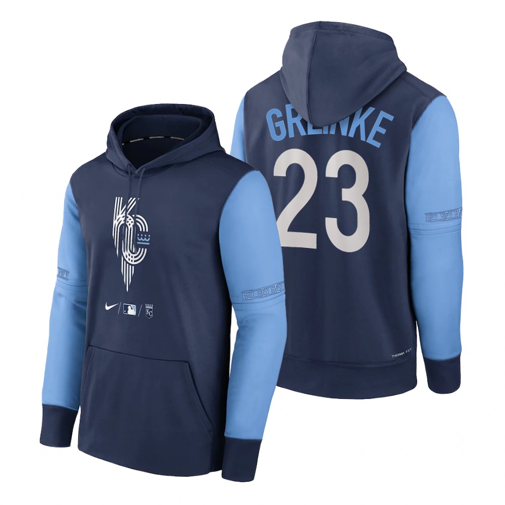 Kansas City Royals Zack Greinke Navy 2022 City Connect Pullover Hoodie