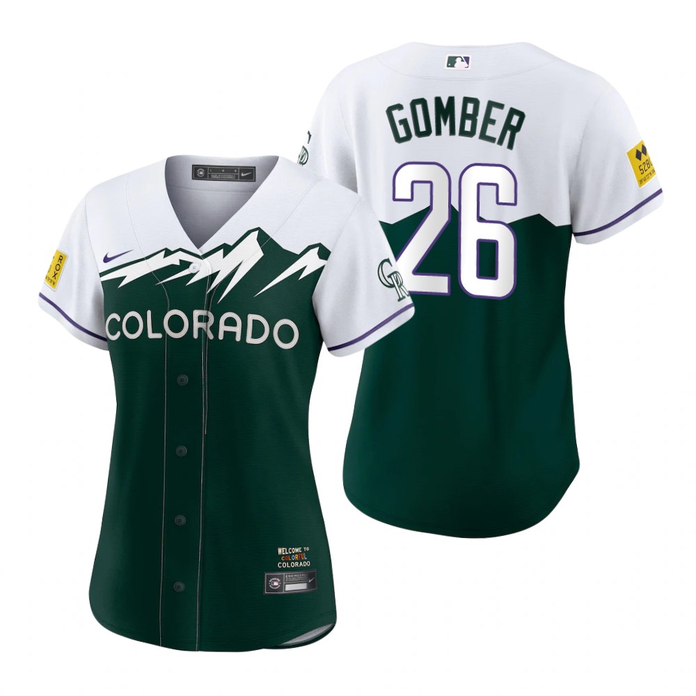 Women's Colorado Rockies Austin Gomber Green 2022 City Connect Replica Jersey Women's Colorado Rockies Austin Gomber Green 2022 City Connect Replica Jersey