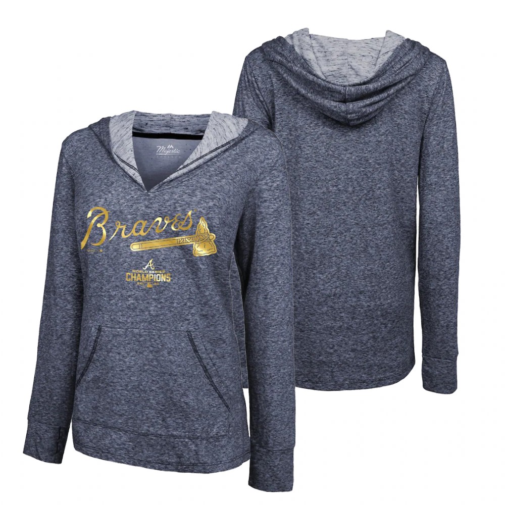Women's Atlanta Braves Navy 2022 Gold Program Pullover Wordmark Hoodie Women's Atlanta Braves Navy 2022 Gold Program Pullover Wordmark Hoodie