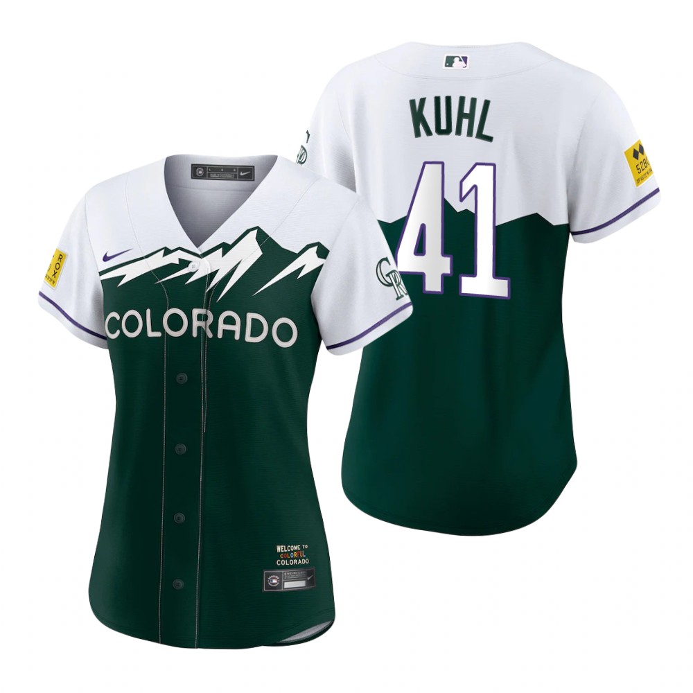 Women's Colorado Rockies Chad Kuhl Green 2022 City Connect Replica Jersey