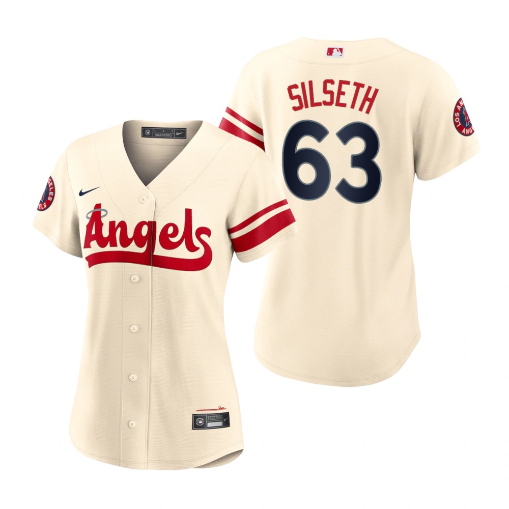Women's Los Angeles Angels Chase Silseth Cream 2022 City Connect Replica Jersey Women's Los Angeles Angels Chase Silseth Cream 2022 City Connect Replica Jersey