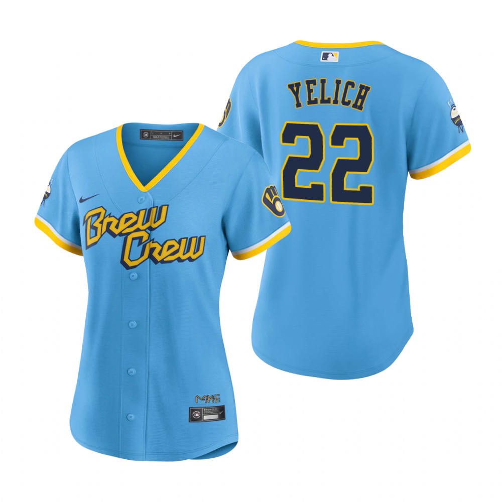 Women's Milwaukee Brewers Christian Yelich Powder Blue 2022 City Connect Replica Jersey Women's Milwaukee Brewers Christian Yelich Powder Blue 2022 City Connect Replica Jersey