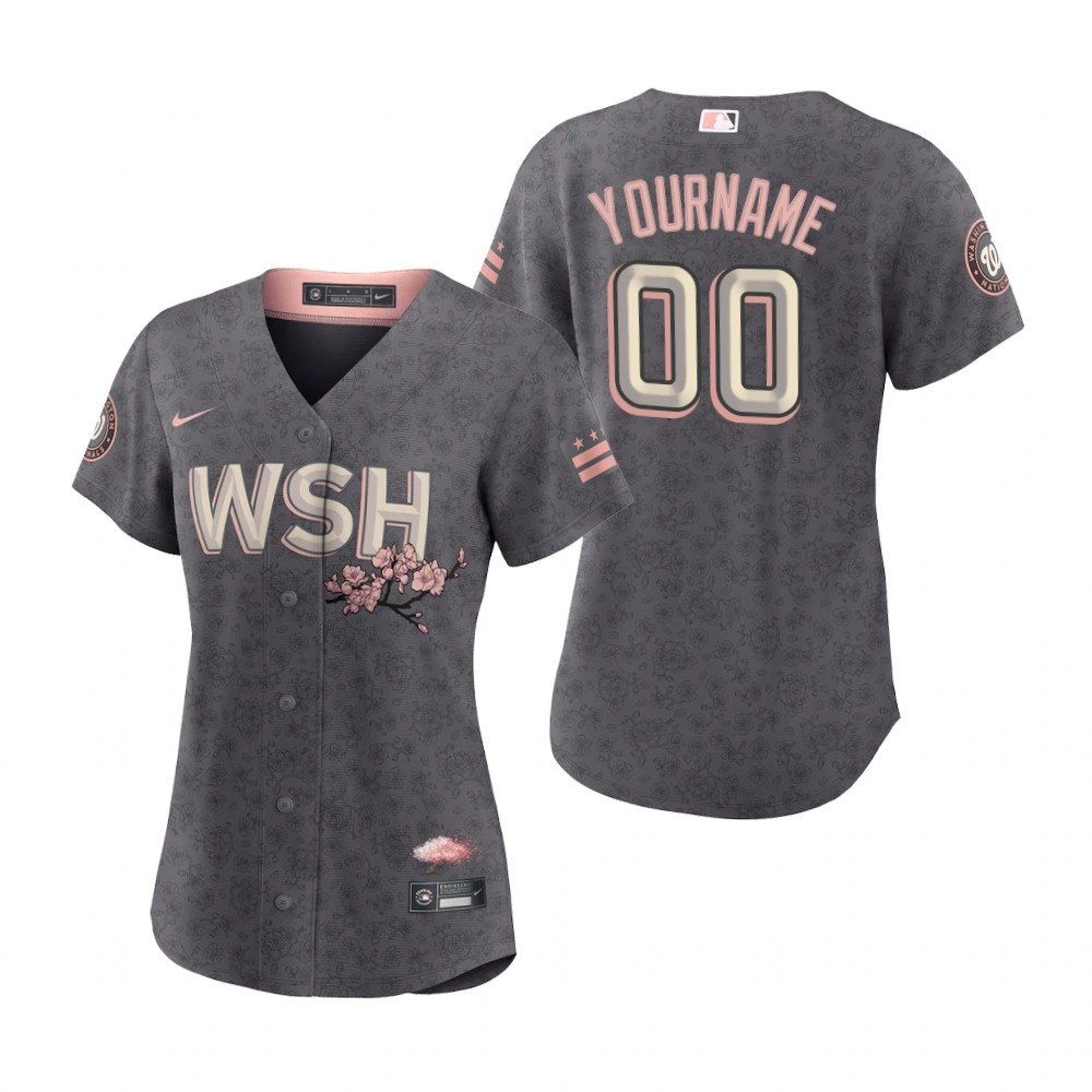 Women's Washington Nationals Custom Gray 2022 City Connect Replica Jersey Women's Washington Nationals Custom Gray 2022 City Connect Replica Jersey