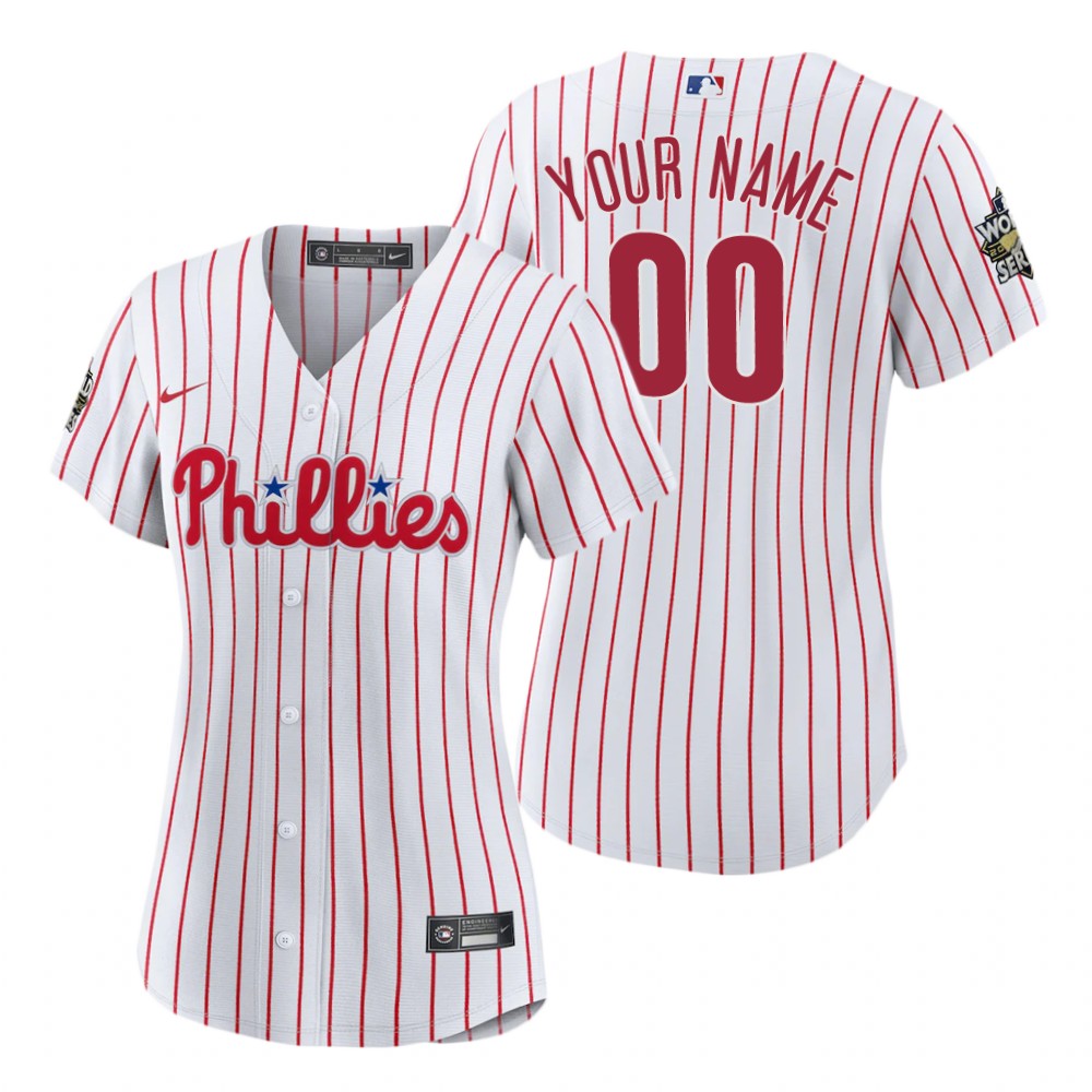 Women's Philadelphia Phillies Custom White 2022 World Series Replica Jersey Women's Philadelphia Phillies Custom White 2022 World Series Replica Jersey