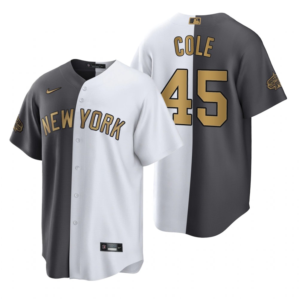 New York Yankees Gerrit Cole White Charcoal 2022 MLB All-Star Game Split Jersey