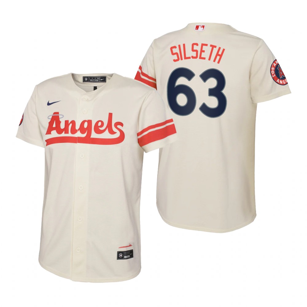 Youth Los Angeles Angels Chase Silseth Nike Cream 2022 City Connect Replica Jersey Youth Los Angeles Angels Chase Silseth Nike Cream 2022 City Connect Replica Jersey