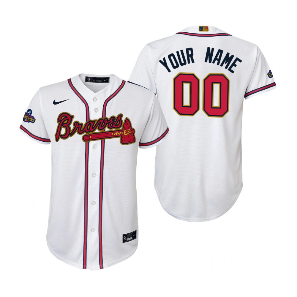 Youth Custom Atlanta Braves White 2022 Gold Program Replica Jersey Youth Custom Atlanta Braves White 2022 Gold Program Replica Jersey