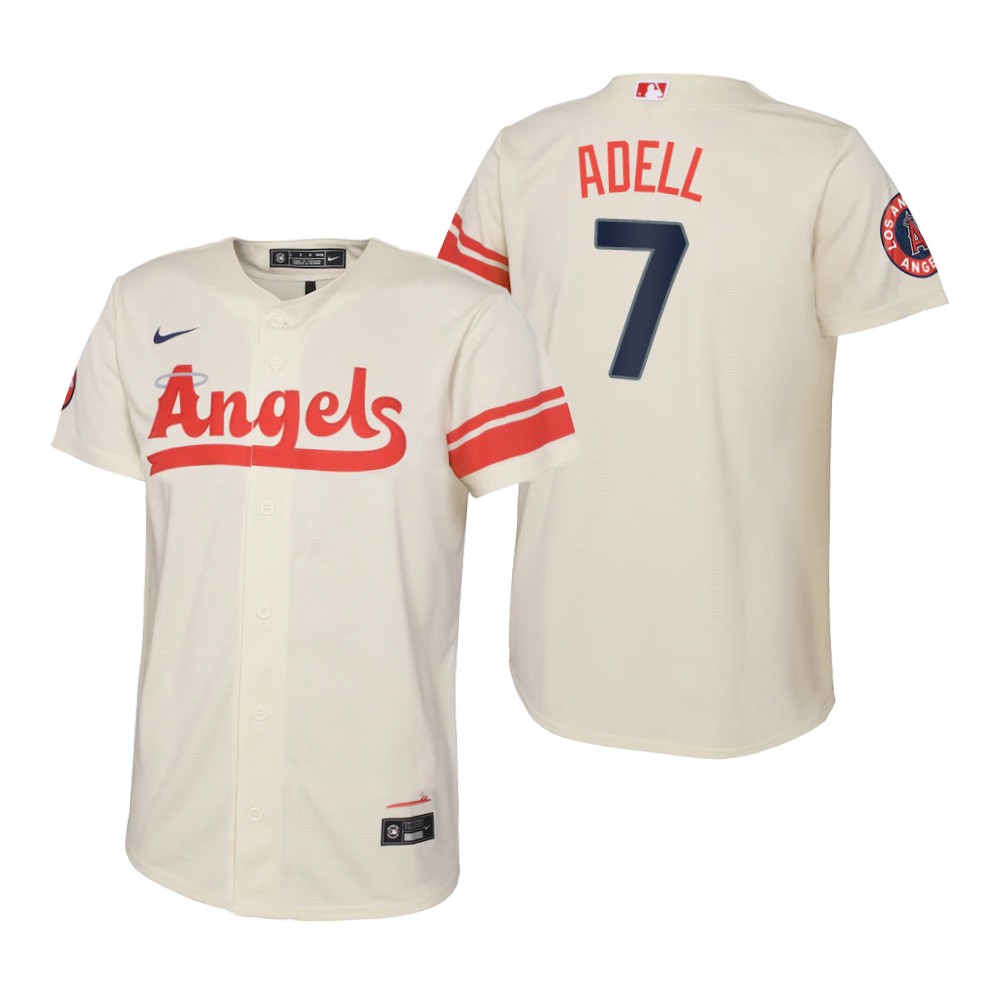 Youth Los Angeles Angels Jo Adell Nike Cream 2022 City Connect Replica Jersey Youth Los Angeles Angels Jo Adell Nike Cream 2022 City Connect Replica Jersey