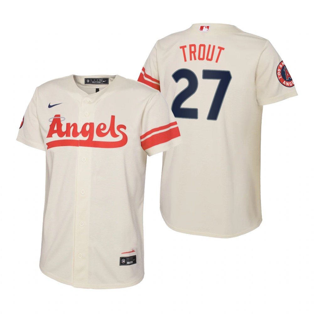 Youth Los Angeles Angels Mike Trout Nike Cream 2022 City Connect Replica Jersey