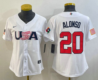 Women's USA Baseball #20 Pete Alonso 2023 WBC Jersey -  White