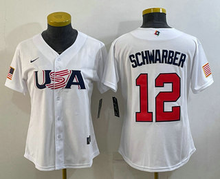 Women's USA Baseball #12 Kyle Schwarber 2023 WBC Jersey -  White