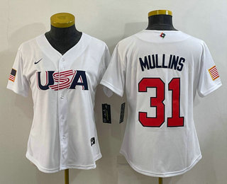 Women's USA Baseball #31 Cedric Mullins 2023 WBC Jersey -  White