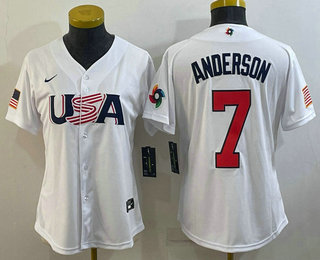 Women's USA Baseball #7 Tim Anderson 2023 WBC Jersey -  White