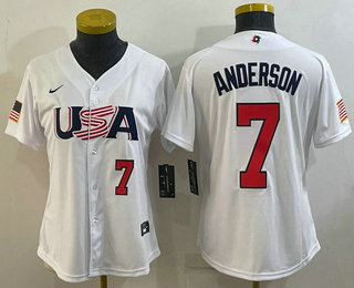 Women's USA Baseball #7 Tim Anderson 2023 WBC Jersey -  White