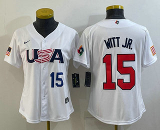 Women's USA Baseball #15 Bobby Witt Jr 2023 White World Classic Replica Jersey
