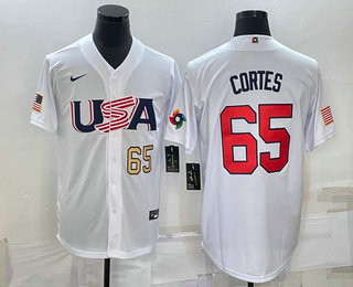 Men's USA Baseball #65 Nestor Cortes 2023 WBC Jersey - White Men's USA Baseball #65 Nestor Cortes 2023 WBC Jersey - White