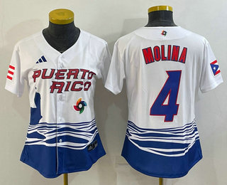 Women's Puerto Rico Baseball #4 Yadier Molina 2023 WBC Jersey - Red Women's Puerto Rico Baseball #4 Yadier Molina 2023 WBC Jersey - Red