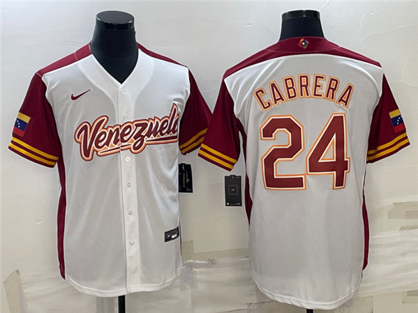 Men's Venezuela Baseball #24 Miguel Cabrera 2023 World Baseball Classic Jersey - White Men's Venezuela Baseball #24 Miguel Cabrera 2023 World Baseball Classic Jersey - White