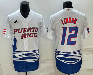 Men's Puerto Rico Baseball #23 Francisco Lindor White 2023 World Baseball Classic Jersey