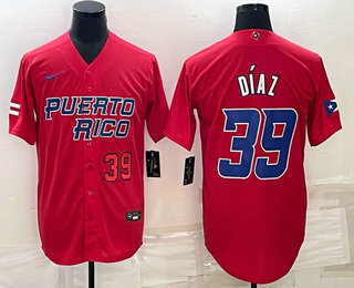 Men's Puerto Rico Baseball #39 Edwin Diaz 2023 World Baseball Classic Jersey -  Red