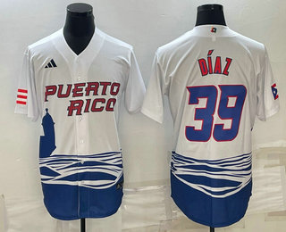 Men's Puerto Rico Baseball #39 Edwin Diaz 2023 World Baseball Classic Jersey -  White