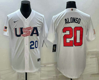 Men's USA Baseball #20 Pete Alonso 2023 World Baseball Classic Jersey -  White