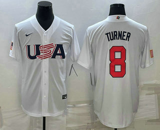 Men's USA Baseball #8 Trea Turner 2023 World Baseball Classic Jersey -  White